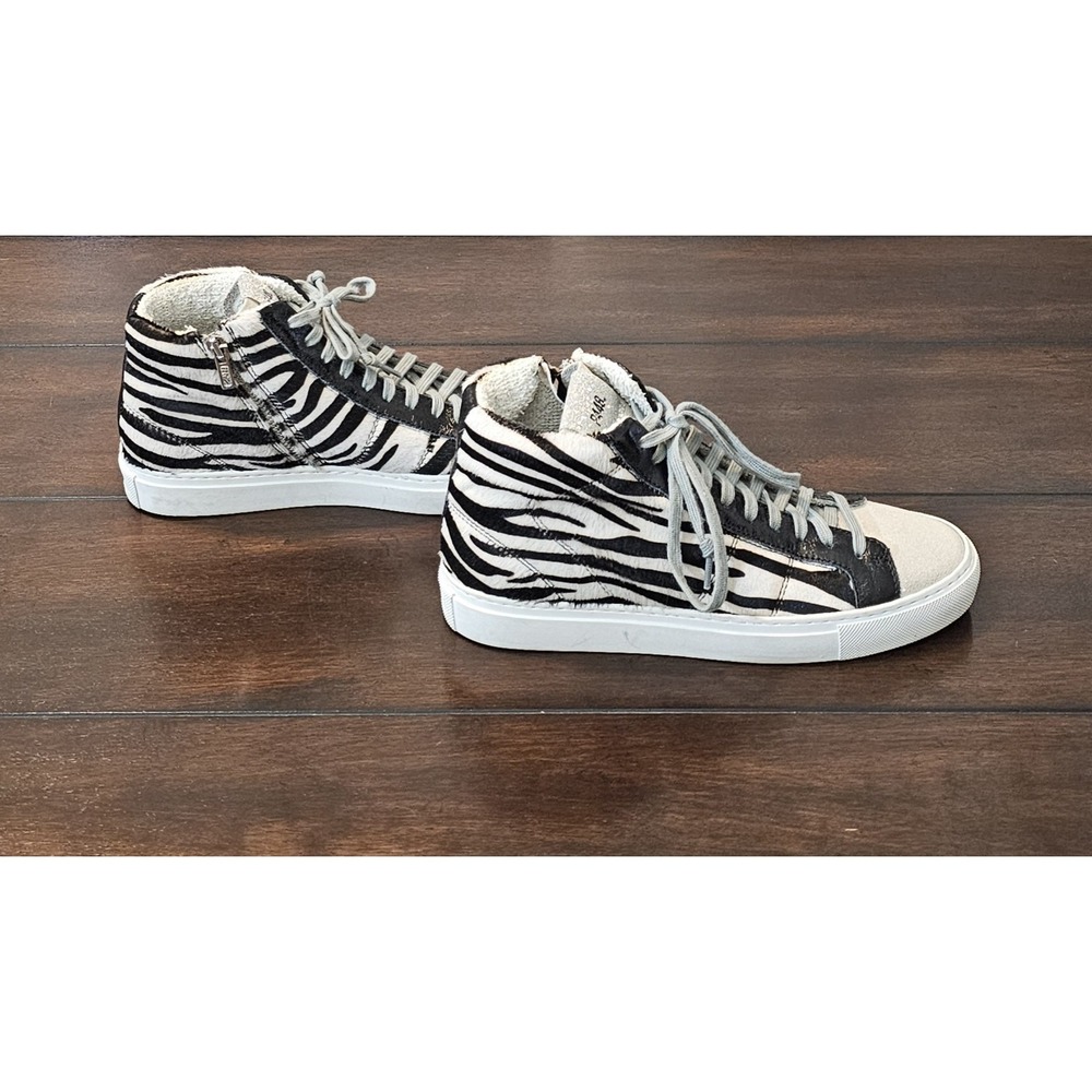 P448 Star Zebra High Top‎ Sneakers Women's Size 37 6.5-7 Zip Calf Hair